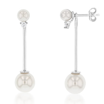 Sterling Silver White Shell Pearl and Zirconia Drop Earrings