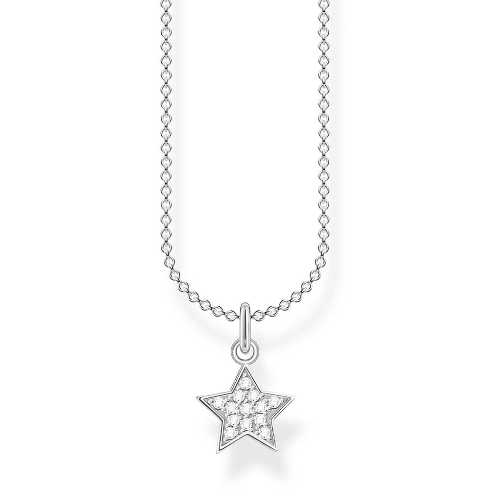 Sterling Silver Thomas Sabo Charm Club Star Zirconia Pave Necklace
