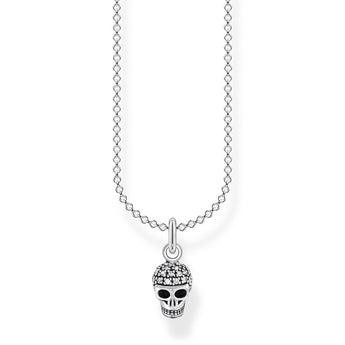 Sterling Silver Thomas Sabo Charm Club Skull Zirconia Necklace 38-45cm