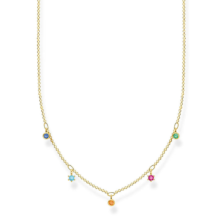 Gold Plated Sterling Silver Thomas Sabo Charm Club Coloured Zirconia Necklace 40-45cm