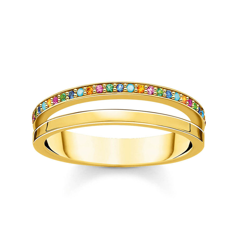 Gold Plated Sterling Silver Coloured Zirconia Double Band Ring