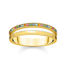 Load image into Gallery viewer, Gold Plated Sterling Silver Coloured Zirconia Double Band Ring