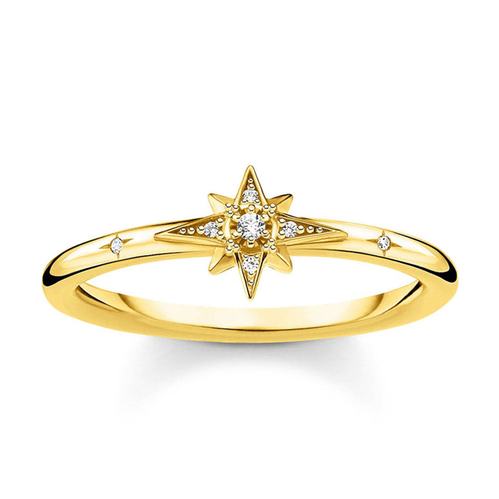 Gold Plated Sterling Silver Thomas Sabo Charm Club Zirconia Star Ring