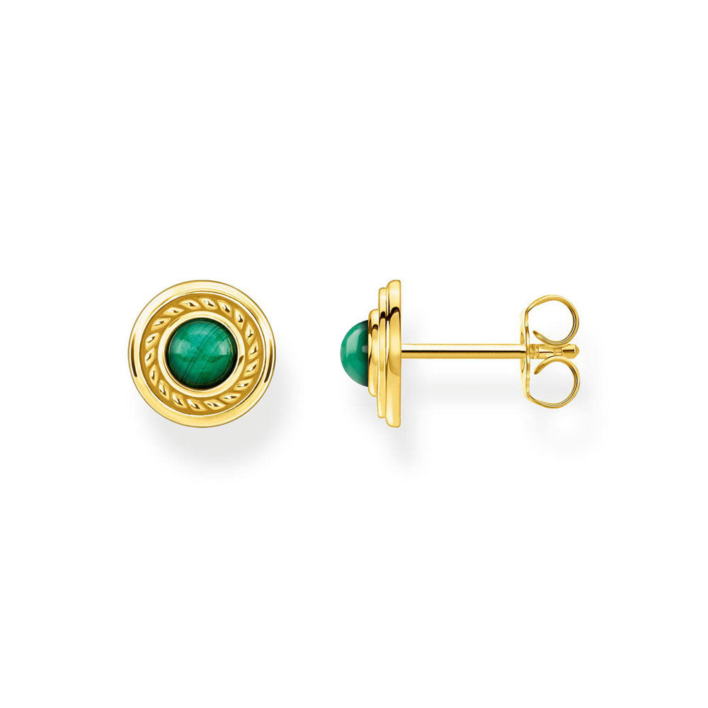 Gold Plated Sterling Silver Thomas Sabo Magic Garden Malachite Stud Earrings
