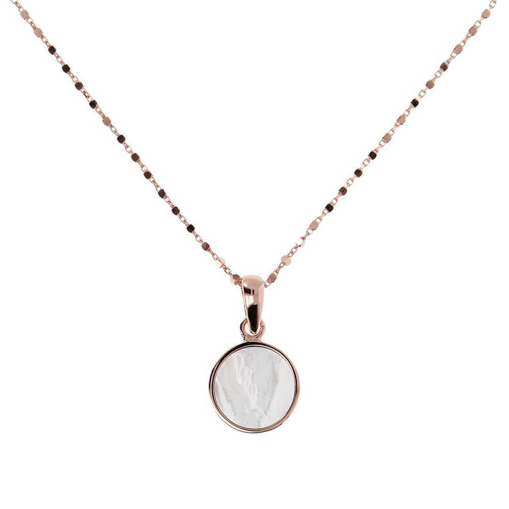 Bronzallure Rose Gold Plated Alba White Mother of Pearl Necklace 47cm