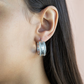 Sterling Silver 20mm Stardust Greek Key Hoops