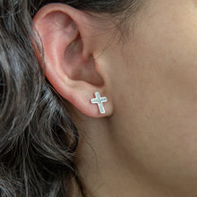 Load image into Gallery viewer, Sterling Silver 12mm Stardust Cross Studs