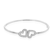 Load image into Gallery viewer, Sterling Silver Stardust Double Heart Hinged Bangle