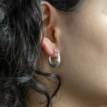 Load image into Gallery viewer, Sterling Silver 12.5mm Fancy Patterned Hoops