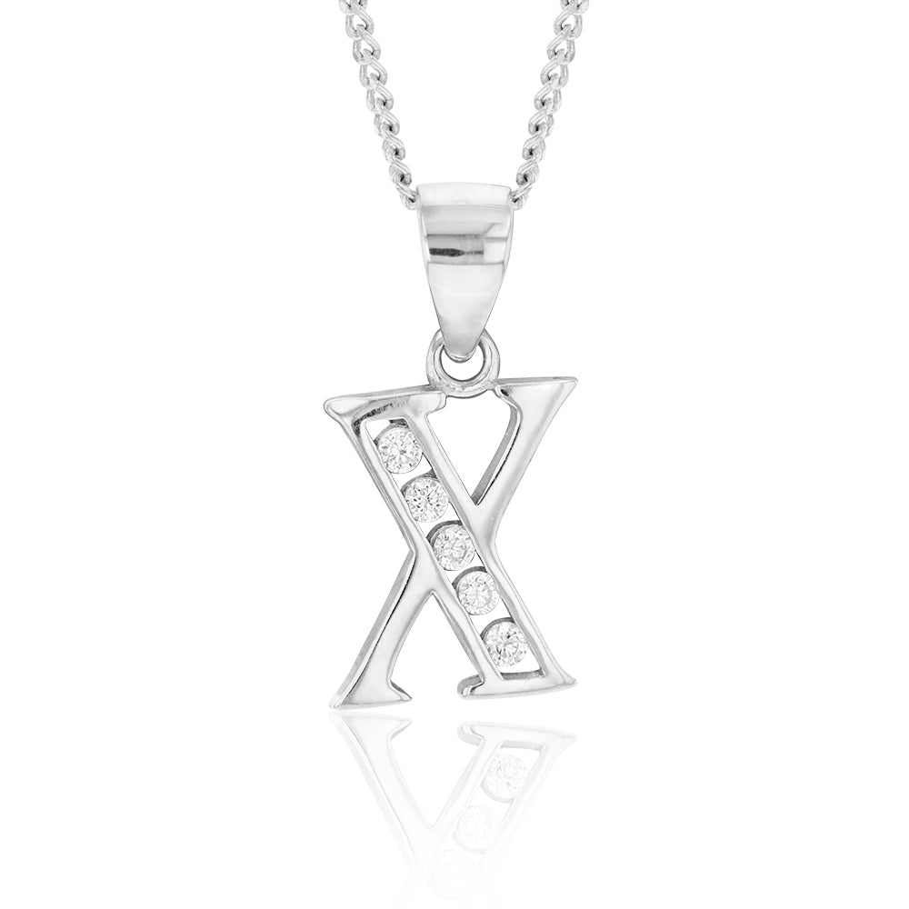 Sterling Silver Initial Zirconia  Initial "X" Pendant
