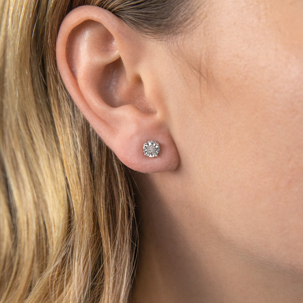 Silver 1/5 Carat Diamond Flower Stud Earrings