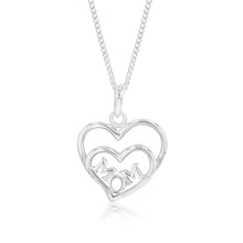 Load image into Gallery viewer, Sterling Silver Open Twin Hearts MOM Pendant
