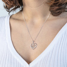 Load image into Gallery viewer, Sterling Silver Open Twin Hearts MOM Pendant