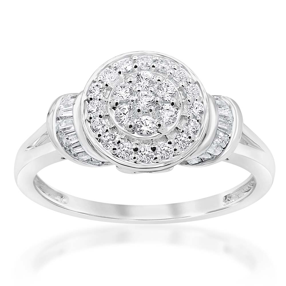 Sterling Silver 1/2 Carat Diamond Round Cluster Ring