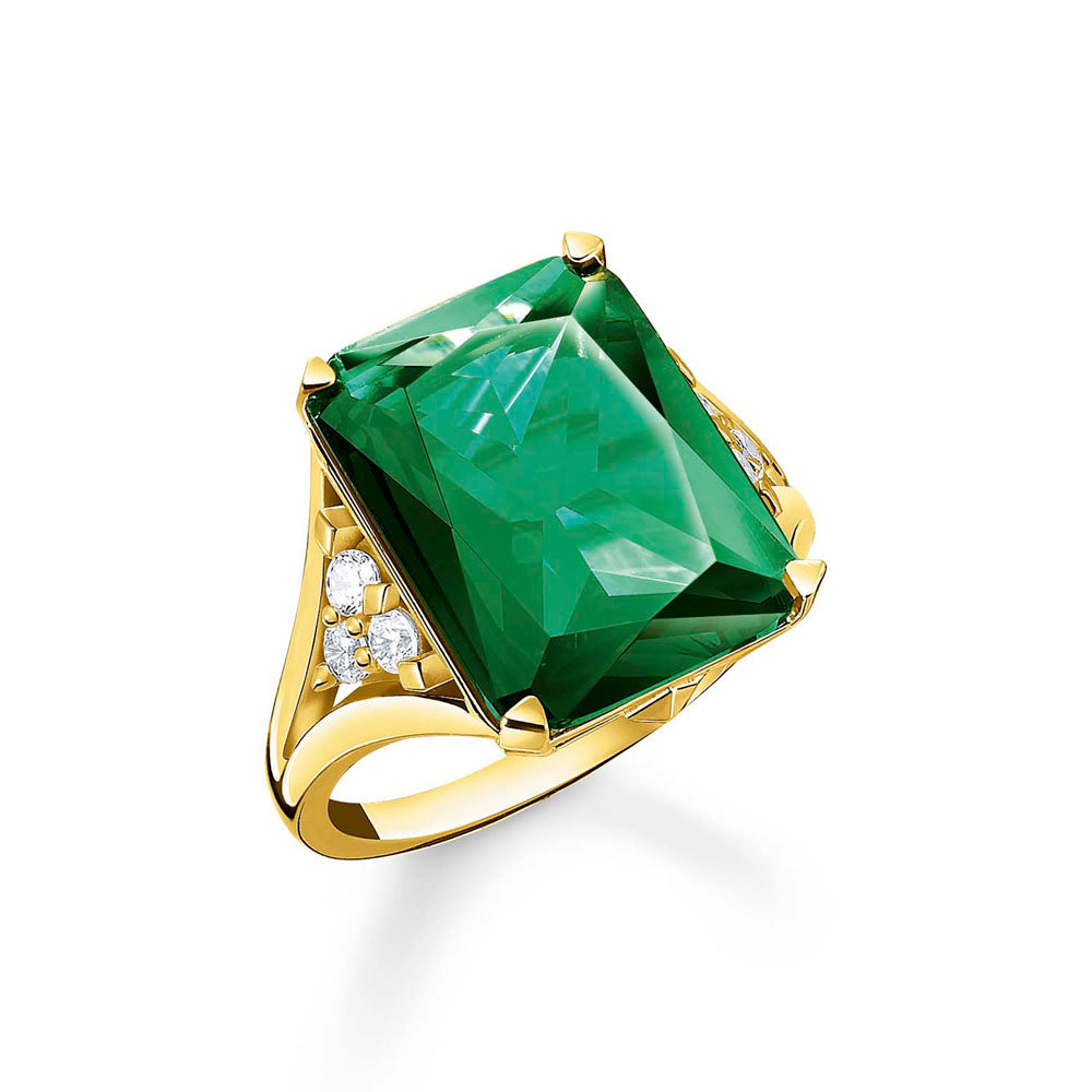 Thomas Sabo Gold Plated Sterling Silver Magic Stone Green Ring