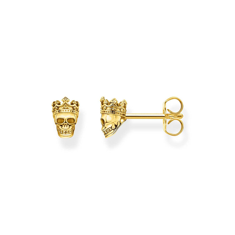 Thomas Sabo Gold Plated Sterling Silver Rebel Skull Crown Earrings