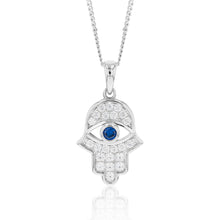 Load image into Gallery viewer, Sterling Silver Cubic Zirconia Hamsa Evil Eye Pendant