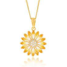 Load image into Gallery viewer, Gold Plated Sterling Silver And Enamel Sunflower Pendant