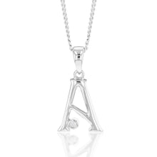 Load image into Gallery viewer, Silver Pendant Initial A set with diamond
