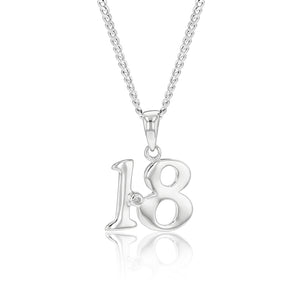 Sterling Silver Number 18 Pendant with Natural Diamond