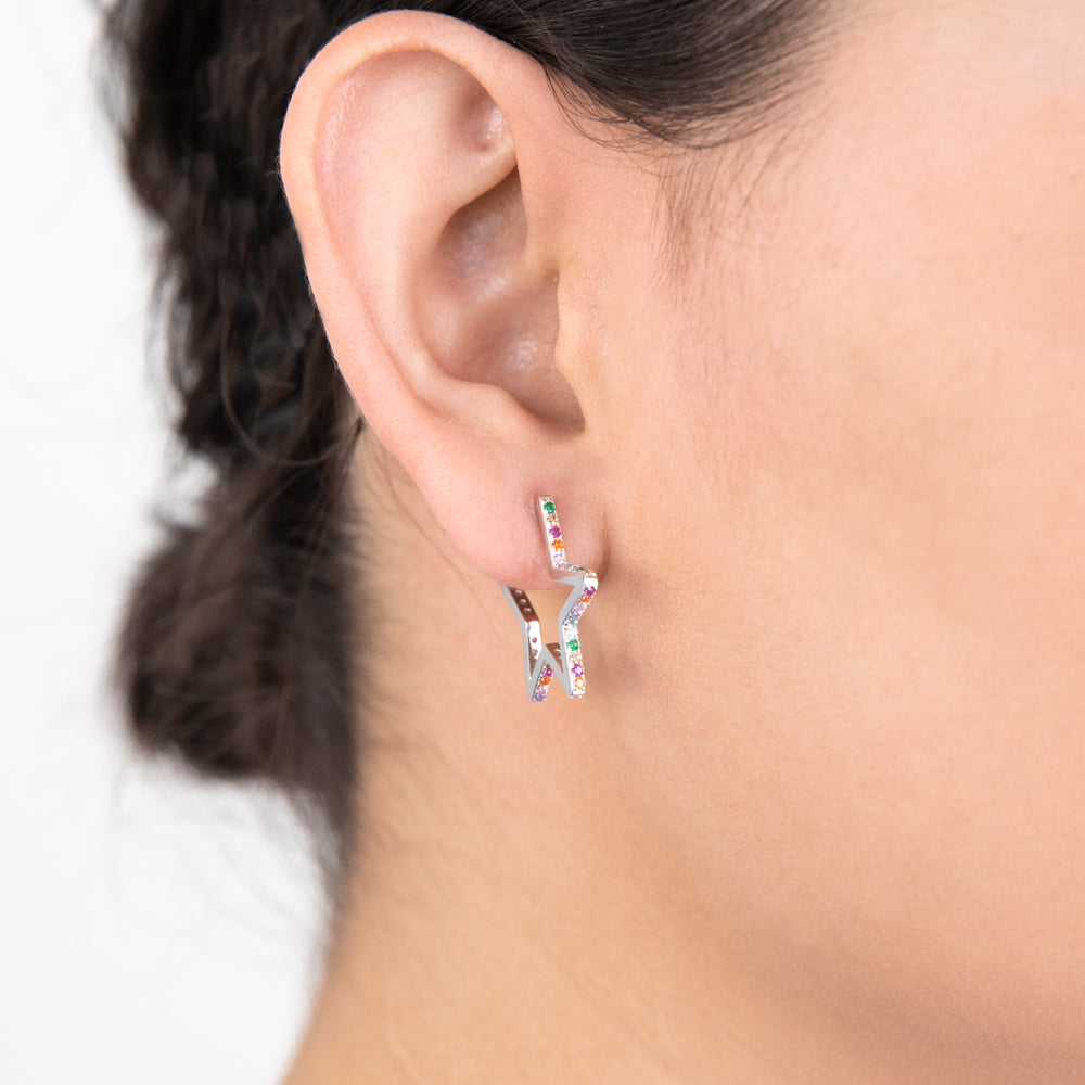 Ladies Diamond Earrings with Rainbow Multi-Colored Sapphires 2.50 Carats -  Shivas Gold & Gems