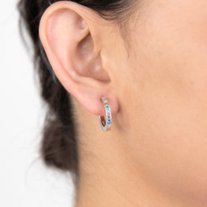 Sterling Silver Rainbow Multicolour Cubic Zirconia Hoop Earrings