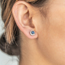 Load image into Gallery viewer, Sterling Silver Natural Enhanced Sapphire &amp; White Zircon Stud Earrings