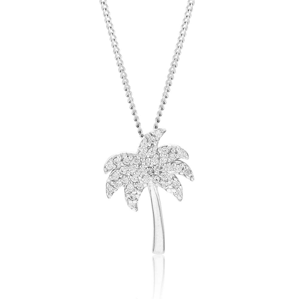 White Gold Diamond Palm Tree Pendant Necklace 1/15ctw | REEDS Jewelers