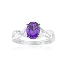 Load image into Gallery viewer, Sterling Silver Cubic Zirconia Purple Oval Ring