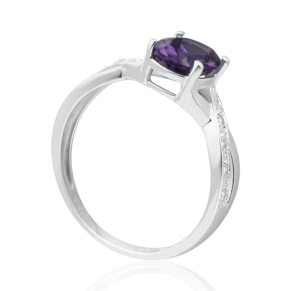 Sterling Silver Cubic Zirconia Purple Oval Ring
