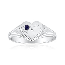 Load image into Gallery viewer, Sterling Silver Natural Sapphire Signet Heart Ring Size H