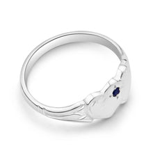 Load image into Gallery viewer, Sterling Silver Natural Sapphire 2Heart Signet Ring Size H