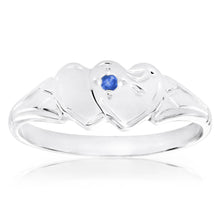 Load image into Gallery viewer, Sterling Silver Natural Sapphire 2Heart Signet Ring Size L