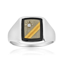 Load image into Gallery viewer, Sterling Silver Cubic Zirconia + Onyx Gents Ring