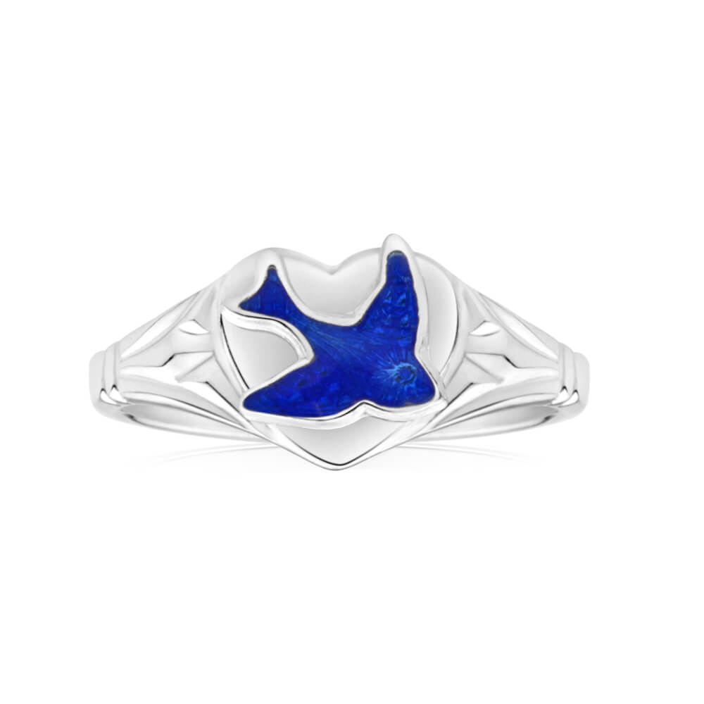 Sterling Silver Kids Signet Ring With Bluebird