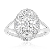Load image into Gallery viewer, Sterling Silver Rhodium Plated Cubic Zirconia Style Vintage Ring