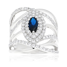 Load image into Gallery viewer, Sterling Silver Created Sapphire + Cubic Zirconia Marquise Ring