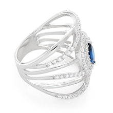 Load image into Gallery viewer, Sterling Silver Created Sapphire + Cubic Zirconia Marquise Ring