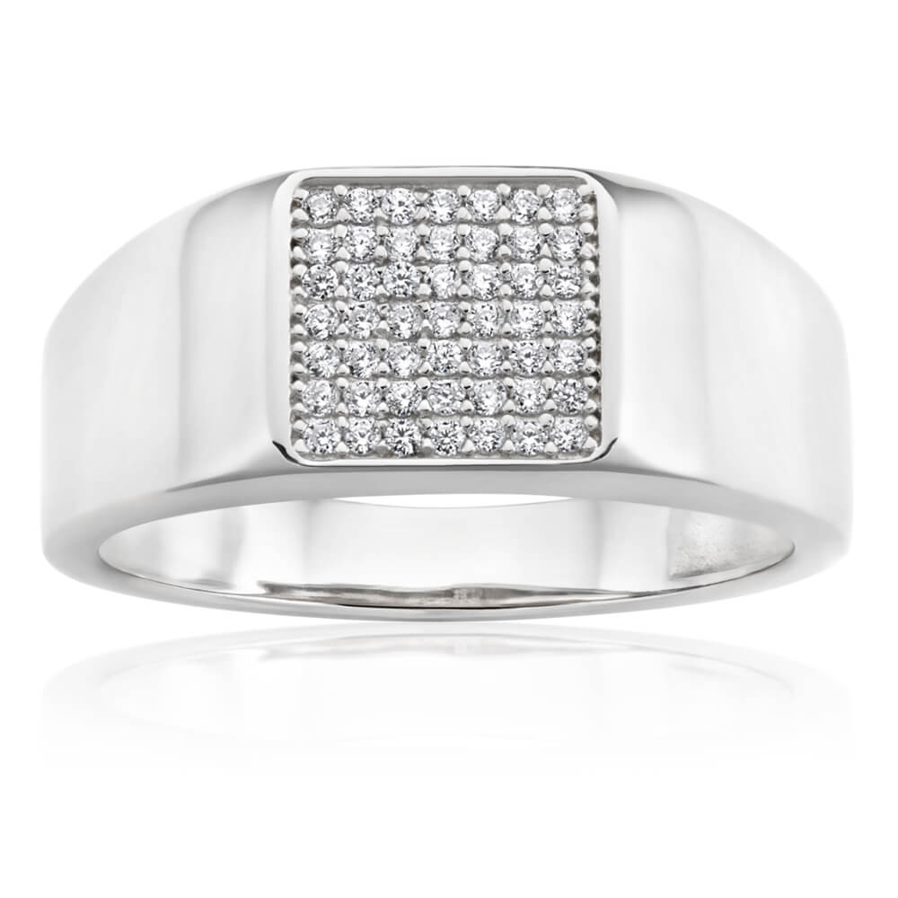 Sterling Silver Rhodium Plated Cubic Zirconia Signet Ring – Shiels ...