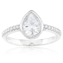 Load image into Gallery viewer, Sterling Silver Rhodium Plated Zirconia Pear-Shaped Pave Set Ring
