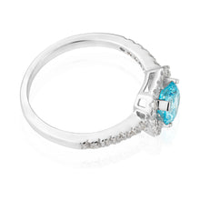 Load image into Gallery viewer, Sterling Silver Rhodium Plated Light Blue Zirconia Asscher Cut Halo Ring