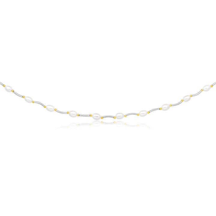 Cream Freshwater Pearl Oval Bar & Ball Necklace