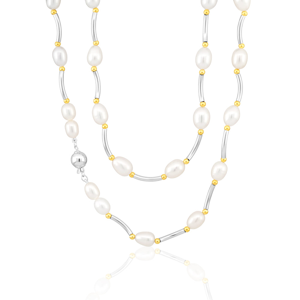 Cream Freshwater Pearl Oval Bar & Ball Necklace