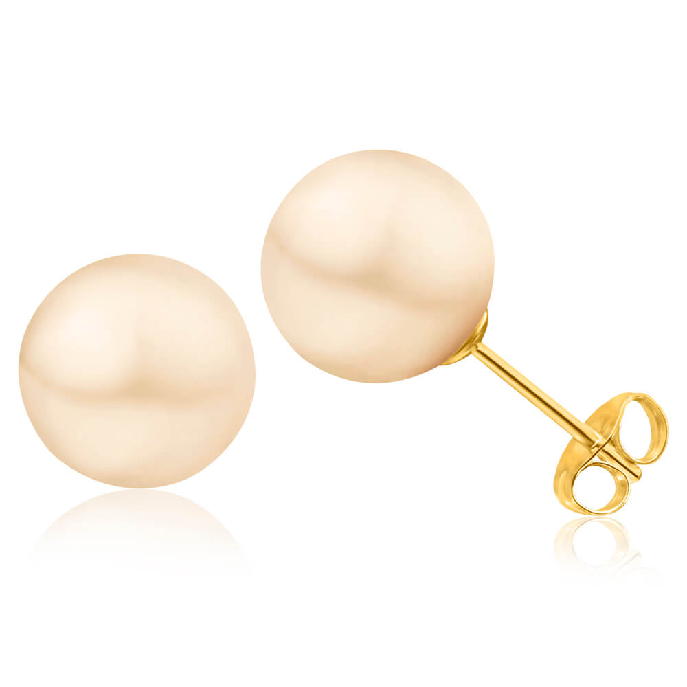14ct Yellow Gold 9mm White Freshwater Pearl Stud Earrings
