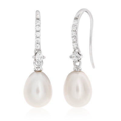White Freshwater Pearl Dainty Cubic Zirconia Drop Earrings main image 0