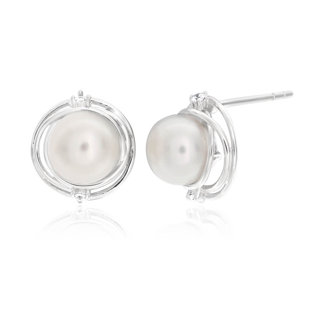 Sterling Silver White Freshwater Pearl Studs Earrings