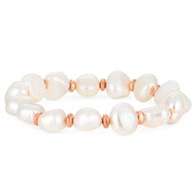 Load image into Gallery viewer, Freshwater Pearl and Rose Tone Hematite Stretch Bracelet