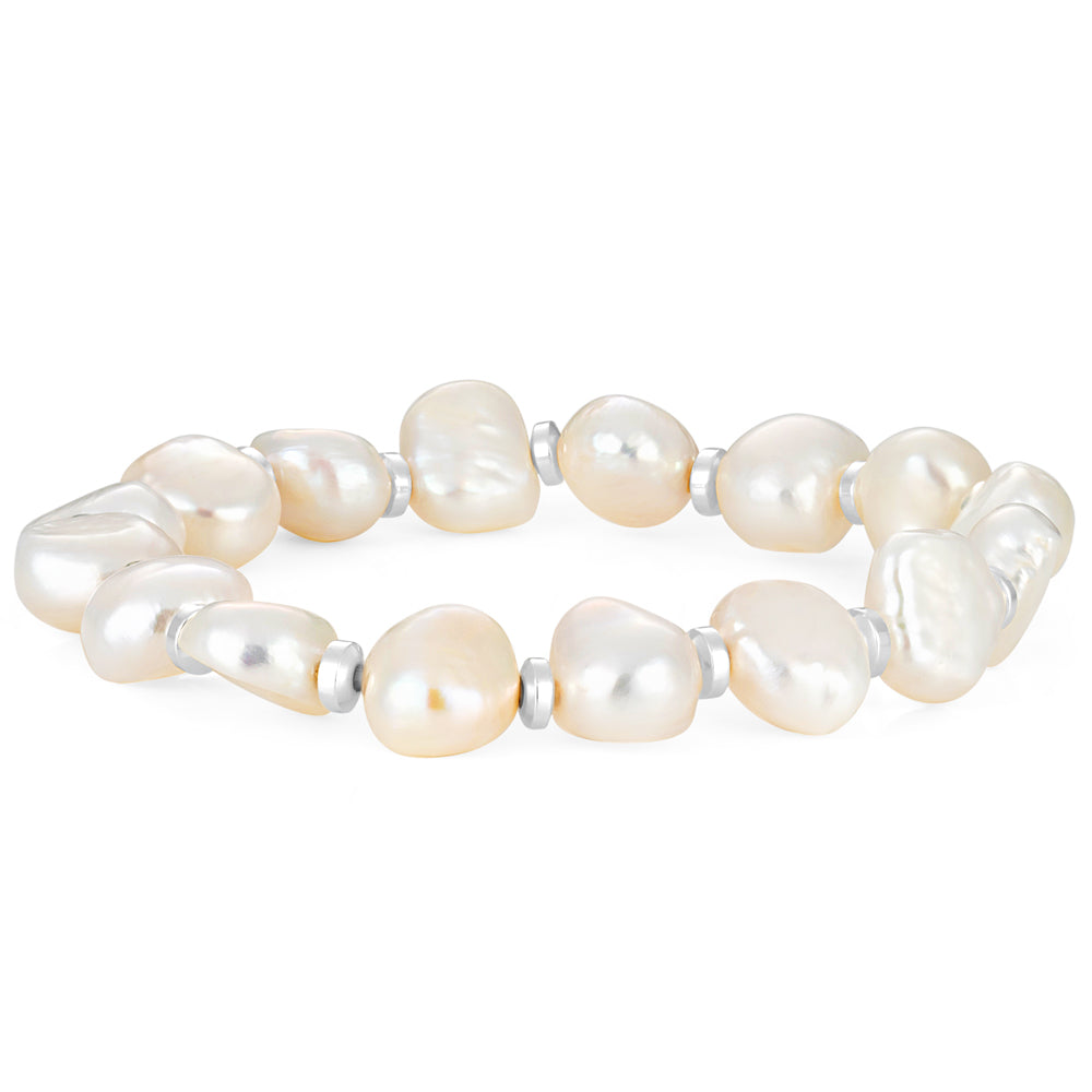 Freshwater Pearl Stretch Bracelet with Hematite Beads