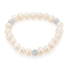 Load image into Gallery viewer, White 7.5-8mm Freshwater Pearl and Crystal Bracelet