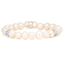Load image into Gallery viewer, White 8-8.5mm Freshwater Pearl, Crystal and Charm Bracelet